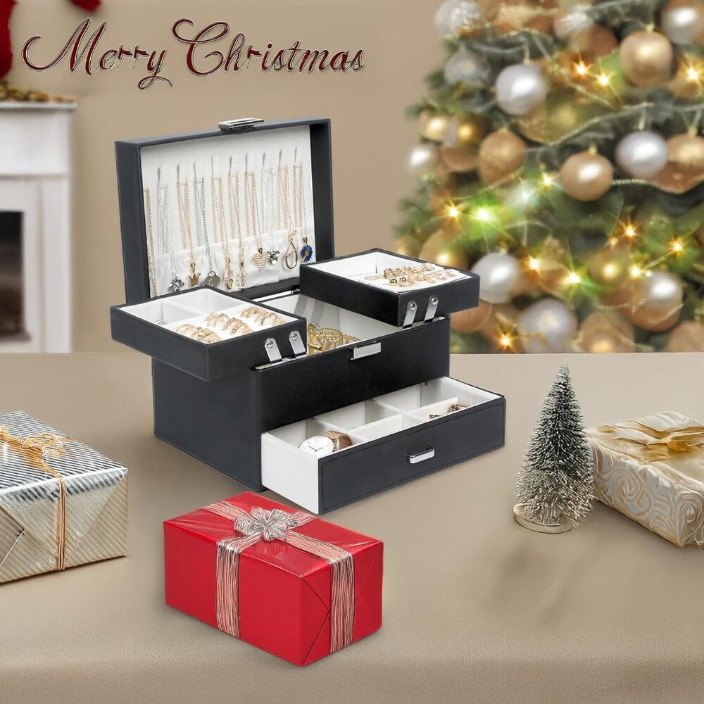 Jewelry Boxes for Women Girls, Jewelry Organizer Box, 3 Layers Jewelry Storage O - Picture 8 of 8